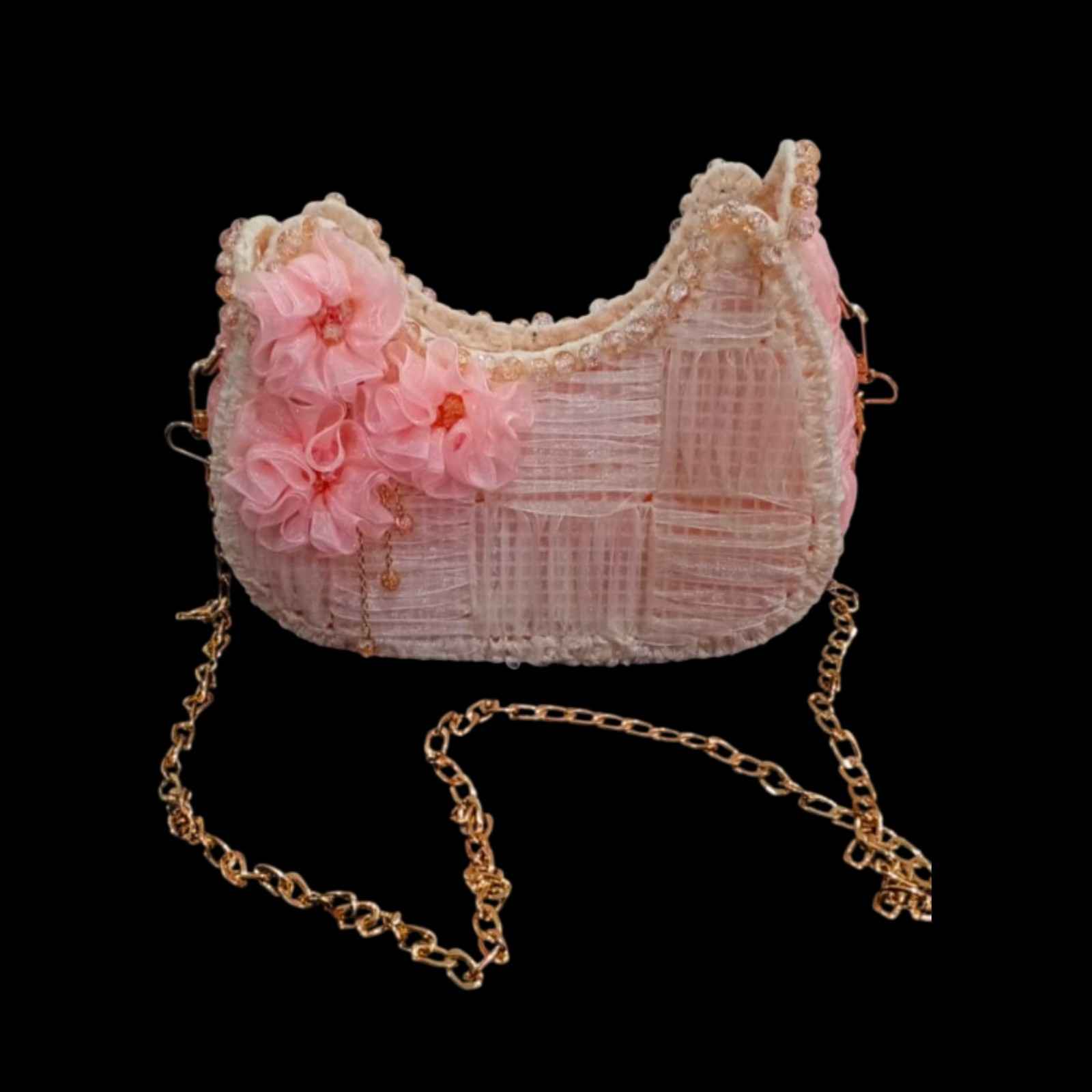 floral-inspired organza purse with beads for parties