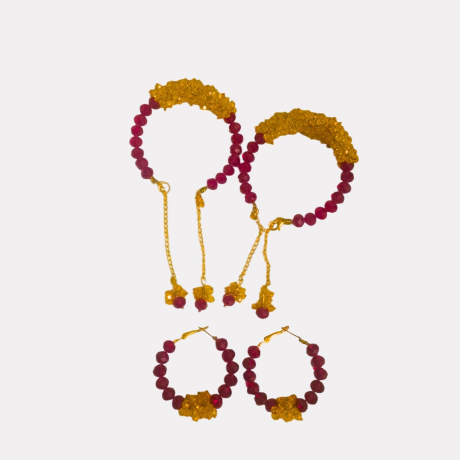 Crystal bead gajra bracelet and earring set for weddings and festive occasions Pakistan