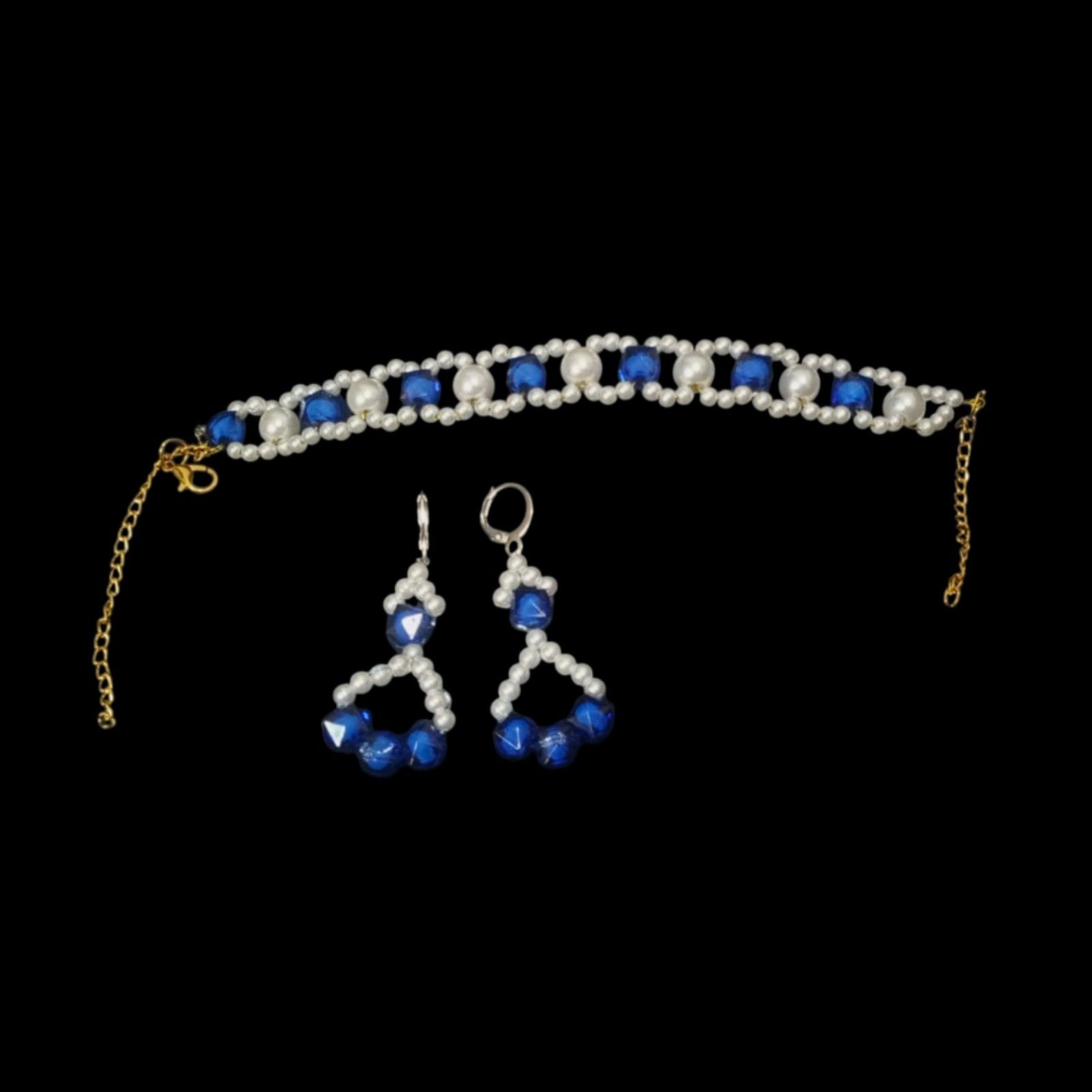 elegant pearl and two-tone crystal bead jewelry set Pakistan