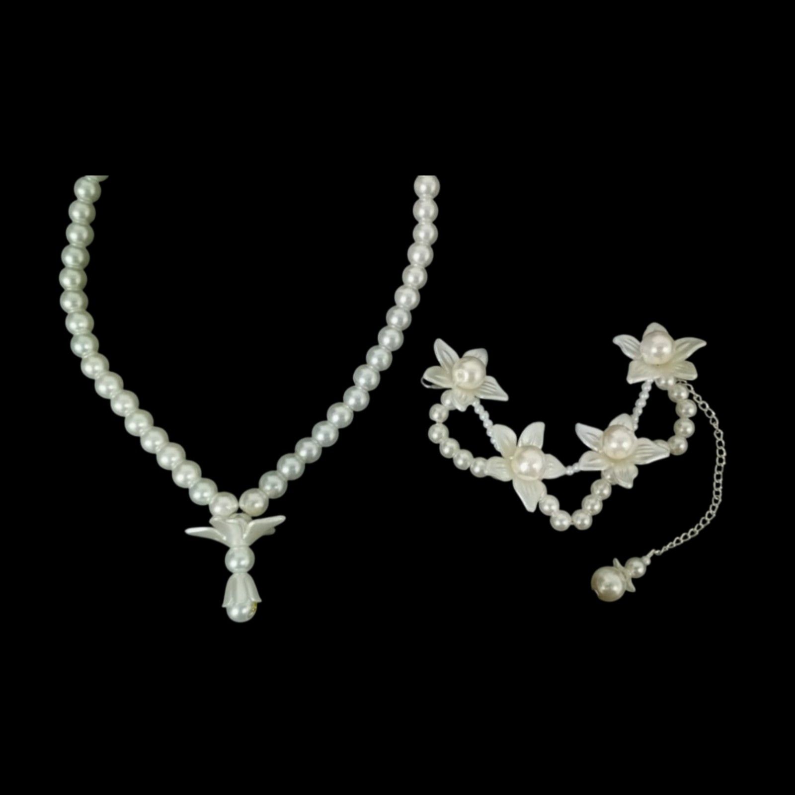 handcrafted pearl flower bracelet set