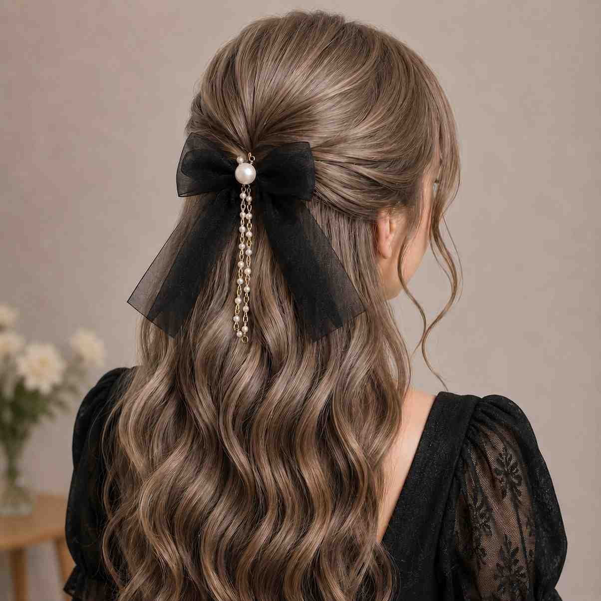 Cute ribbon bow with elegant pearl embellishments
