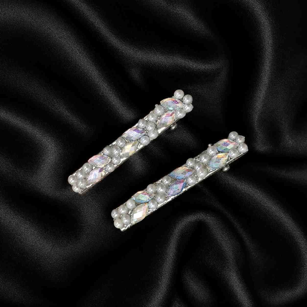 Stylish hair pins with colorful beads and pearl accents