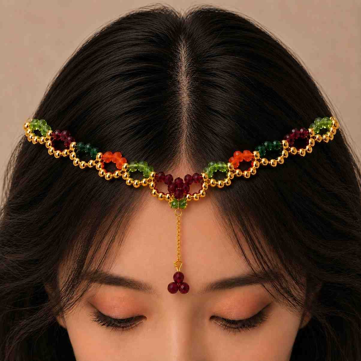 Colorful Crystal Mehndi Matha Patti