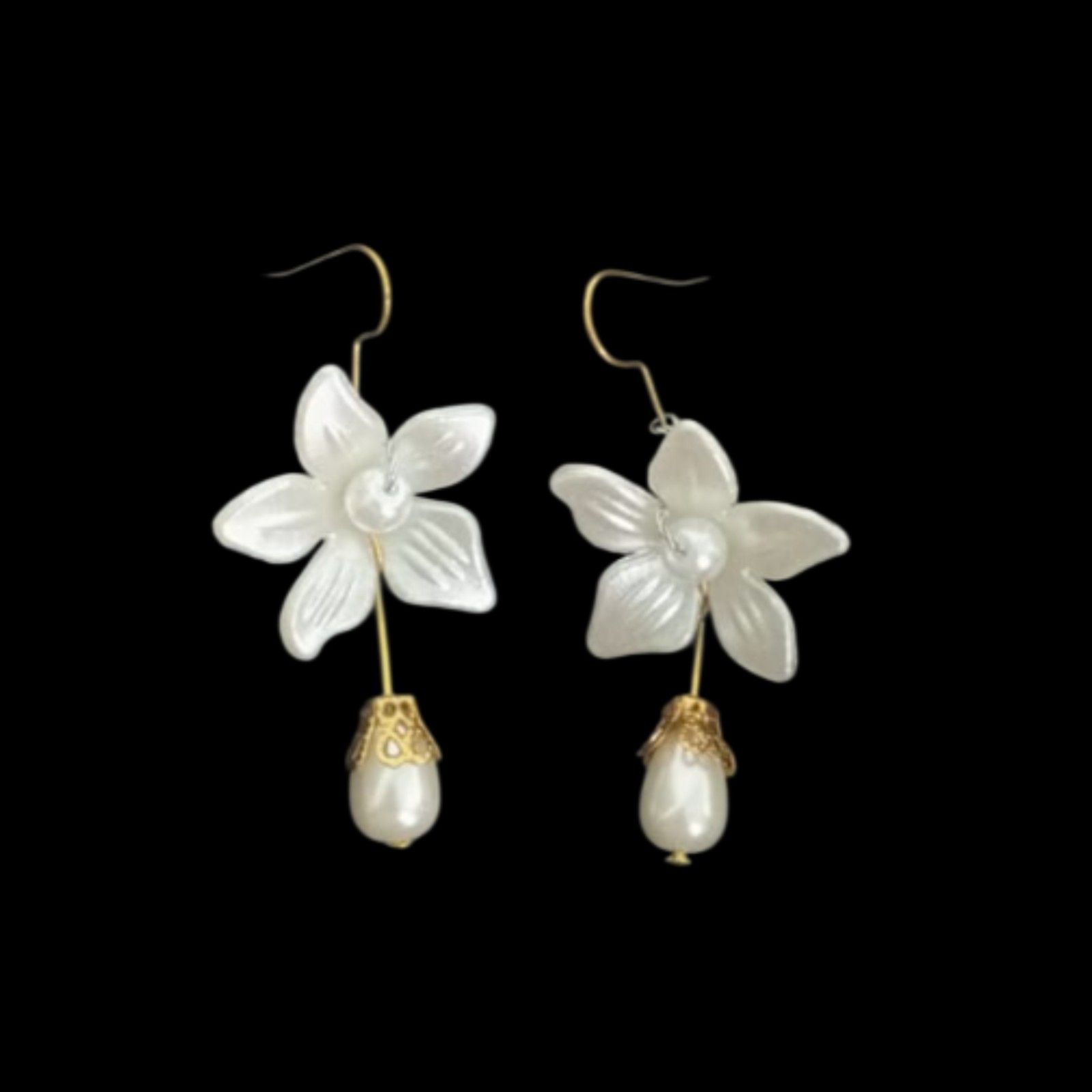 delicate floral pearl drop earrings