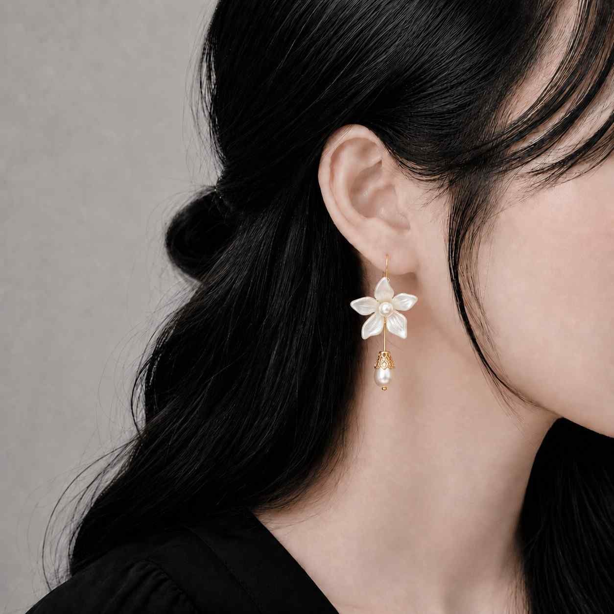 delicate floral pearl drop earrings